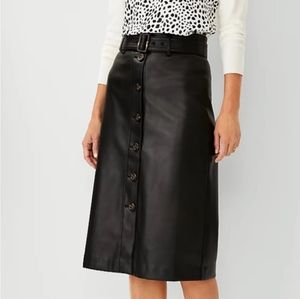 NWT ANN TAYLOR LEATHER BLACK SKIRT